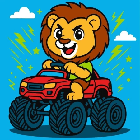 Malowanie po numerach - Lew w samochodzie Kid - Ideyka