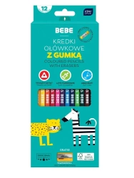 Kredki ołówkowe z gumką 12 kolorów BEBE Kids - INTERDRUK