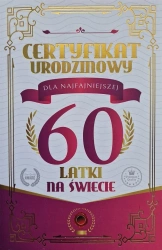 Karnet Certyfikat Urodzinowy 60 urodziny damskie - YEKU