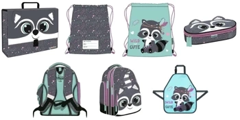 Plecak Premium plusz RACOON + piórnik + worek+fartuszek+teczka BAMBINO szop