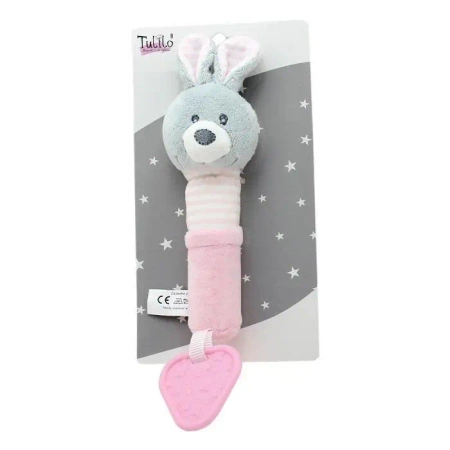 Króliczek różowy z dźwiękiem 17cm - Tulilo
