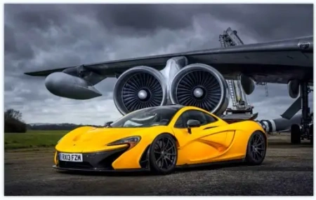 Diamentowa mozaika Auto żółte sportowe na lotnisku NO-1008032 - Norimpex