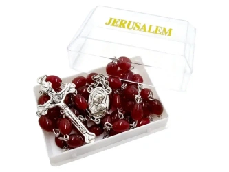 Różaniec jerozolimski w pudełku bordowy - Art Sacrum