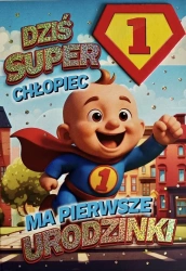 Karnet Urodziny roczek chłopiec - Superbohater - YEKU