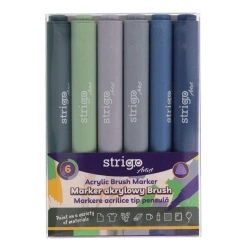 Strigo. Markery akrylowe trójkątne 6 kolorów. Końcówka Brush. Zestaw 8 - Strigo