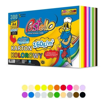Karton kolorowy A4 160g 20 kolorów 300 arkuszy - Alfa Pastello