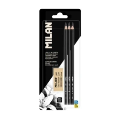 Zestaw 3 ołówków węglowych + gumka - MILAN