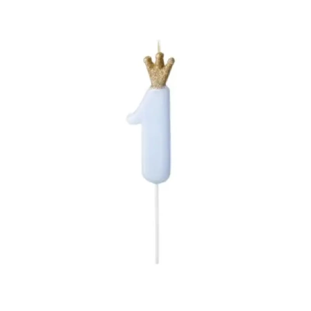 Świeczka urodzinowa 1 jasny niebieski 9,5cm - PartyDeco