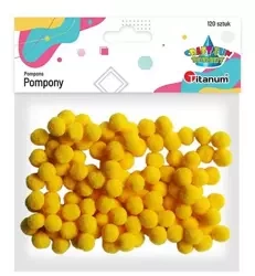 Pompony poliestrowe 10mm żółte 120szt - Titanum
