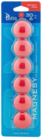 Magnesy do tablic Tetis czerwone gładkie 30mm/6