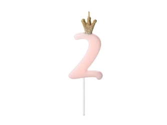 Świeczka urodzinowa 2 jasny różowy 9,5cm - PartyDeco