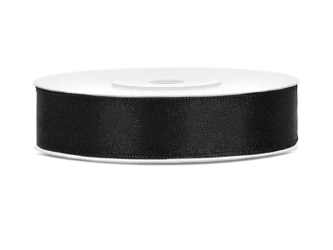 Tasiemka satynowa czarna 12mm/25m - PartyDeco