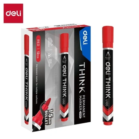 Marker permanentny okrągły 1,5mm czerwony (12szt) - DELI