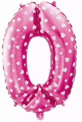 Balon foliowy. Cyfra 0, różowa w serca (61 cm)
