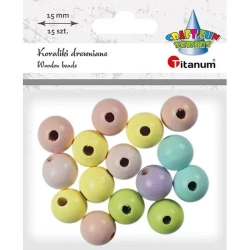 Koraliki drewniane okrągłe pastel 15szt - Titanum