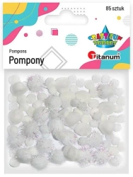 Pompony akrylowe i brokatowe mix białe 85szt. - Titanum