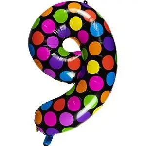 Balon foliowy cyferka 9 w kropki - Arpex