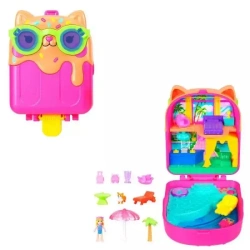 Polly Pocket. ‎JCB17 Kotek. Lód na patyku. Hotelik. Zestaw kompaktowy - Mattel