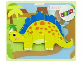 Drewniane puzzle Dinozaur Stegosaurus żółty - Leantoys