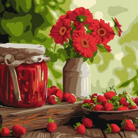 Malowanie po numerach - Dżem truskawkowy 40x40cm - Ideyka