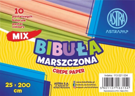 Bibuła marszczona Astra 25x200 cm mix 10 kolorów pastelowych - ASTRA art-pap