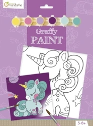 Podobrazie z nadrukiem + farbki + pędzel - Jednorożec 20x20 cm - AVENUE MANDARINE