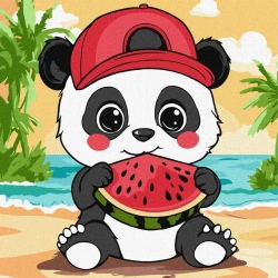 Malowanie po numerach - Lato.Panda z arbuzem 25x25 - Ideyka