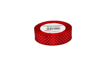 Wstążka satynowa w kropki czerwona 25mmx22m - Brewis