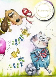 Karnet B6 z dowieszką - Pies i kot - Henry