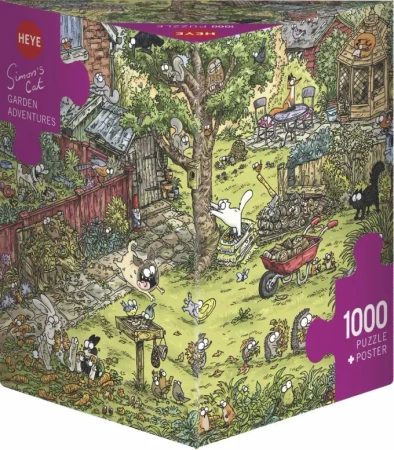 Puzzle 1000 elementów. Koty Simona, Zabawy w ogrodzie + plakat