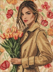 Diamentowa mozaika - Dziewczyna w płaszczu 30x40cm - Ideyka