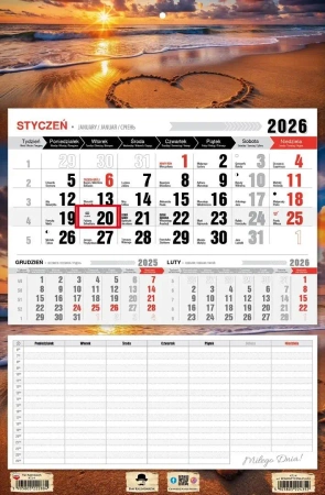 Kalendarz 2026 jednodzielny z planem zajęć plaża - Pan Kalendarzyk
