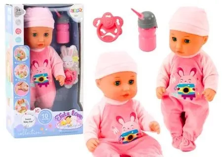 Lalka bobas w różowej piżamce siusiająca butelka - Leantoys