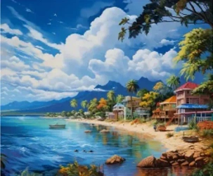 Diamentowa Mozaika Domki na tropikalnej plaży NO-2000287 - Norimpex