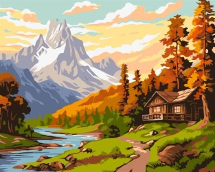Malowanie po numerach - Domek w środku gór 40x50cm - Ideyka
