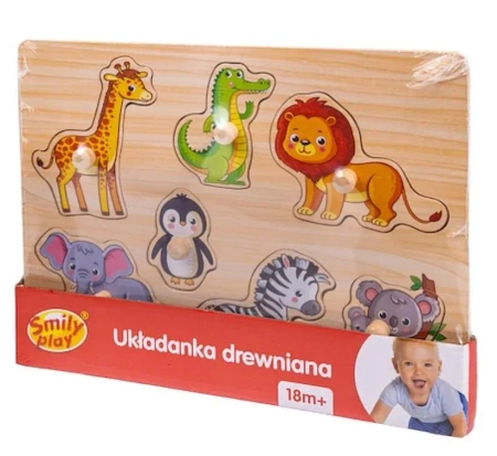 Układanka drewniana Zoo uchwyty - Smily Play