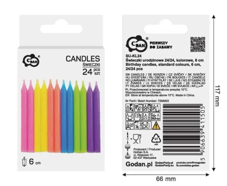 Świeczki urodzinowe 6cm 24szt - Godan