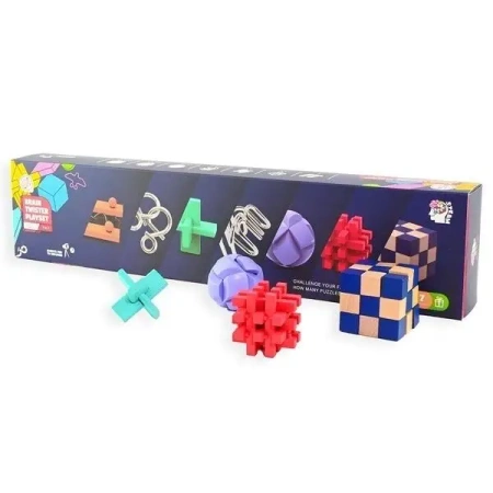 Puzzle drewniane IQ i metalowe łamigłówki 7w1 - Robe
