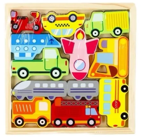 Układanka drewniana pojazdy 12 elementów - Mega Creative