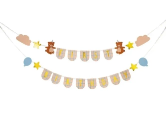 Baner First Birthday z misiami 2,55m - PartyDeco