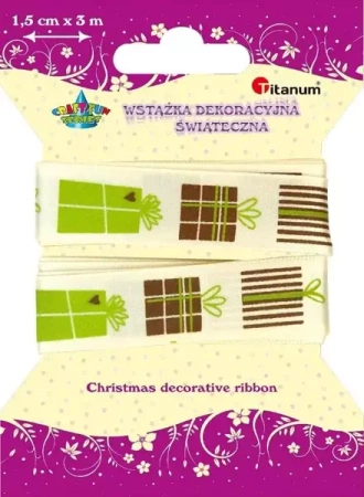 Wstążka materiałowa 15mm x 3m prezenty - Titanum