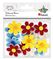 Filcowe dekoracje 3D kwiatki 30 mm mix 15szt - Titanum
