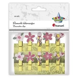 Klamerki drewniane z dekorem kwiaty mix 10szt - Titanum