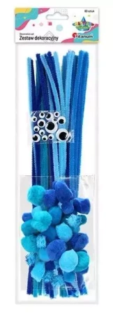 Zestaw druciki, pompony, oczka niebieski 80szt - Titanum
