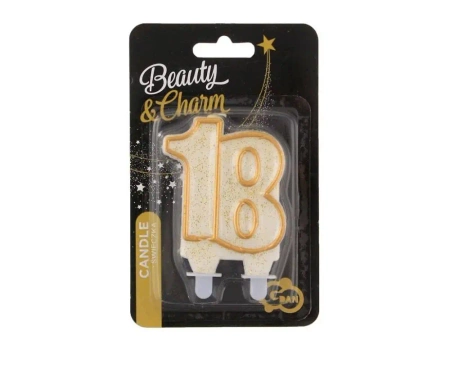 Świeczka liczba 18 urodziny, złoty kontur - Godan