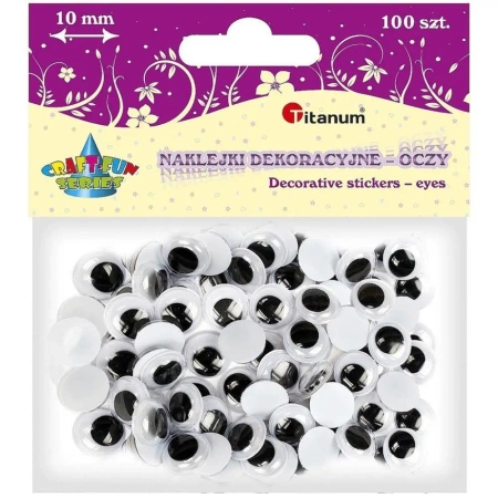 Oczy samoprzylepne bez rzęs 10mm okrągłe 100szt - Titanum