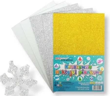 Naklejki piankowe śnieżynki 20,3x31,20cm 5szt - Penword