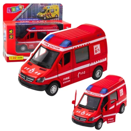 Samochód strażacki metalowy napęd światło dźwięk - Leantoys