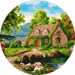 Malowanie po numerach okrągłe - Kwitnący dom 40cm - Twoje Hobby