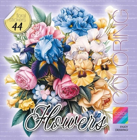 Kolorowanka z naklejkami 200x200 Kwiaty fiolet - Fresh